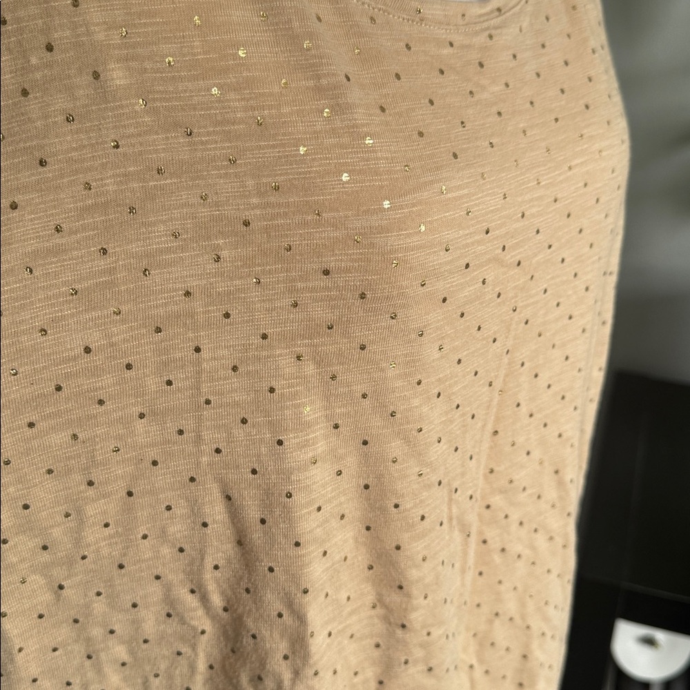 Chicos 3 Tan and gold polka dot Short Sleeve Top - Picture 3 of 6